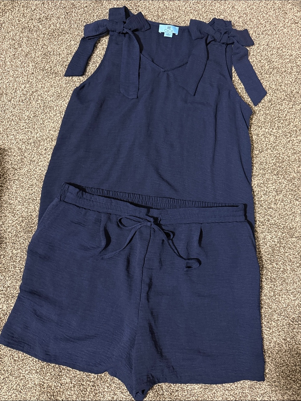 CeCe Navy Tie-Shoulder Tank & Drawstring Shorts Blouse Set